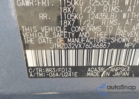 2007 Toyota Rav4 Sport z USA, uszkodzony, nr VIN JTMZD32VX76046867